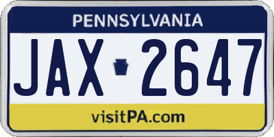 PA license plate JAX2647