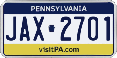 PA license plate JAX2701