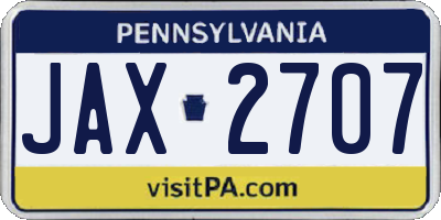 PA license plate JAX2707