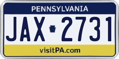 PA license plate JAX2731