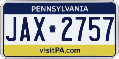PA license plate JAX2757