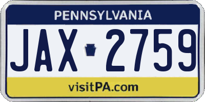 PA license plate JAX2759