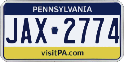 PA license plate JAX2774
