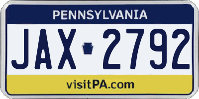 PA license plate JAX2792