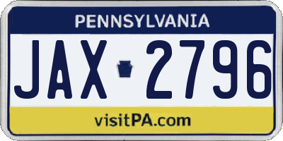 PA license plate JAX2796