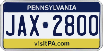 PA license plate JAX2800