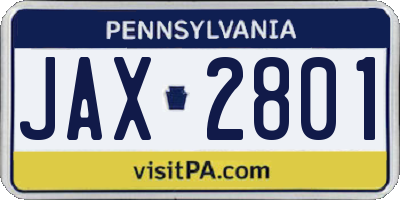 PA license plate JAX2801