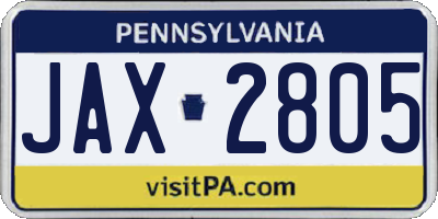 PA license plate JAX2805