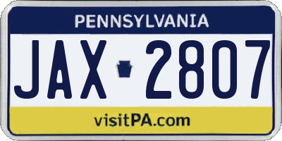 PA license plate JAX2807