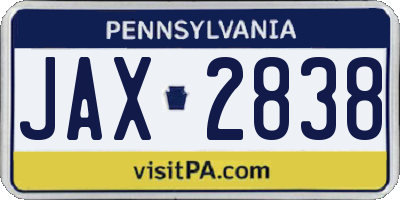 PA license plate JAX2838
