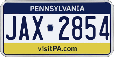 PA license plate JAX2854