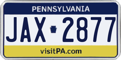 PA license plate JAX2877