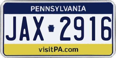 PA license plate JAX2916