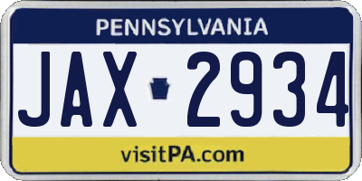 PA license plate JAX2934
