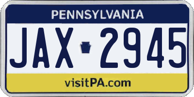 PA license plate JAX2945