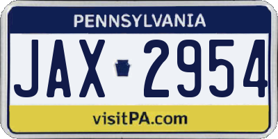 PA license plate JAX2954