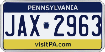PA license plate JAX2963