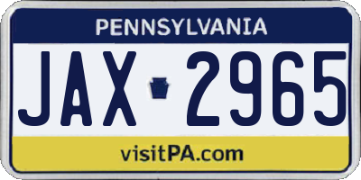 PA license plate JAX2965