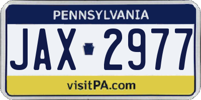 PA license plate JAX2977