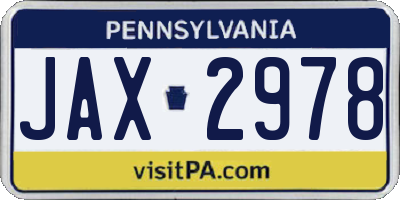 PA license plate JAX2978