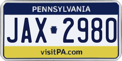 PA license plate JAX2980