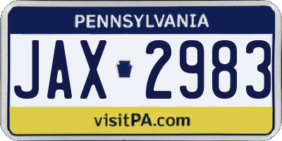 PA license plate JAX2983