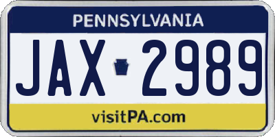 PA license plate JAX2989