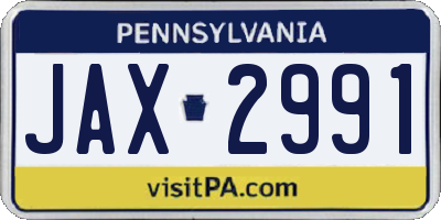 PA license plate JAX2991
