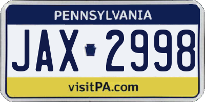 PA license plate JAX2998
