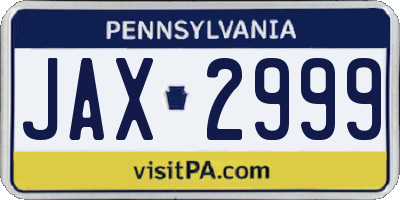 PA license plate JAX2999