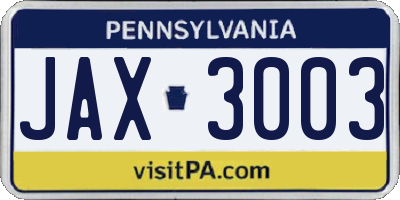 PA license plate JAX3003