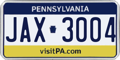 PA license plate JAX3004