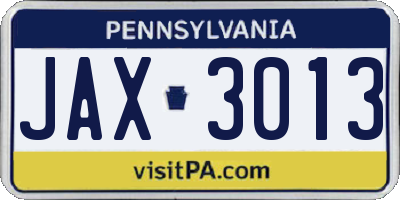 PA license plate JAX3013