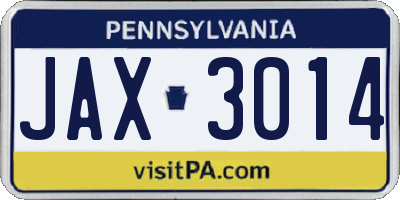 PA license plate JAX3014