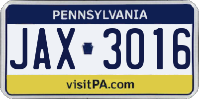 PA license plate JAX3016