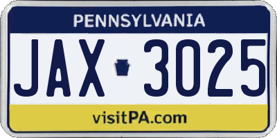 PA license plate JAX3025