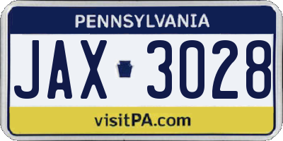 PA license plate JAX3028