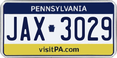 PA license plate JAX3029