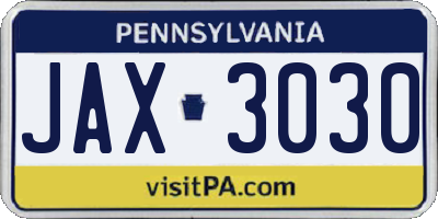 PA license plate JAX3030