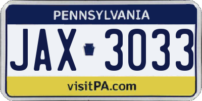 PA license plate JAX3033