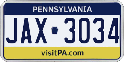 PA license plate JAX3034