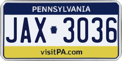 PA license plate JAX3036