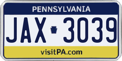 PA license plate JAX3039