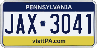 PA license plate JAX3041
