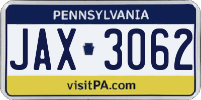 PA license plate JAX3062