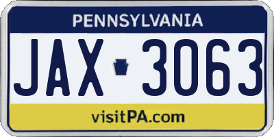 PA license plate JAX3063