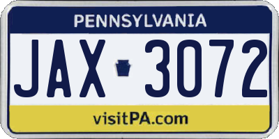 PA license plate JAX3072