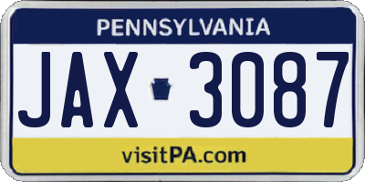PA license plate JAX3087