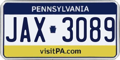 PA license plate JAX3089