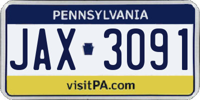 PA license plate JAX3091
